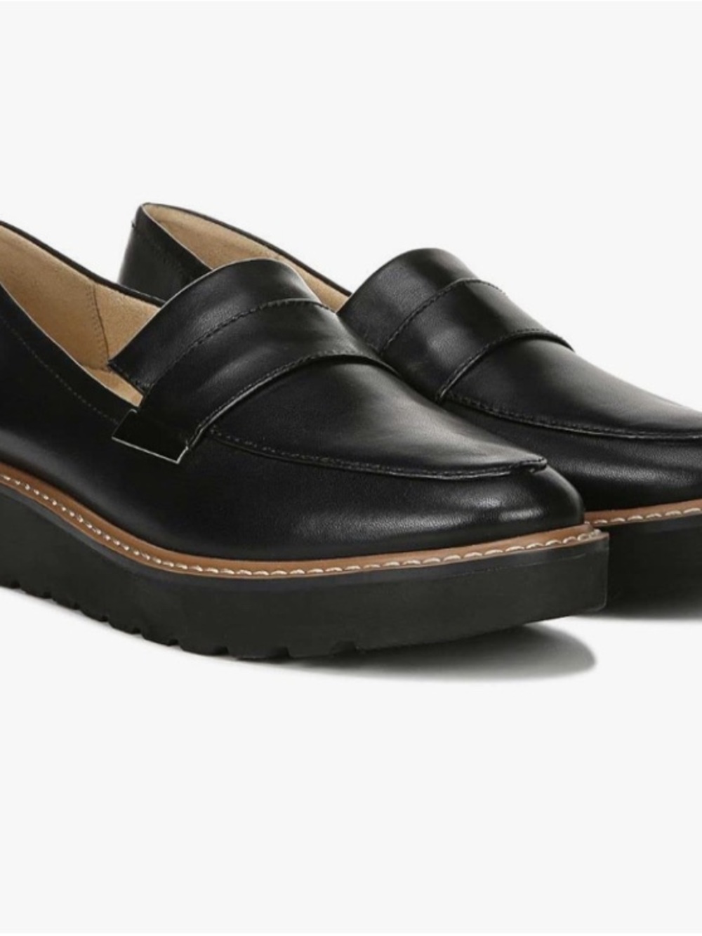 Naturalizer Adiline Black Leather Platform Penny Loafers, size 8W
